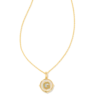 KENDRA SCOTT DESIGN Letter G Gold Disc Reversible Pendant Necklace in Iridescent Abalone
