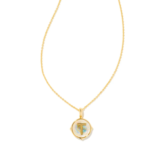 KENDRA SCOTT DESIGN Letter T Gold Disc Reversible Pendant Necklace in Iridescent Abalone