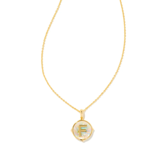 KENDRA SCOTT DESIGN Letter F Gold Disc Reversible Pendant Necklace in Iridescent Abalone