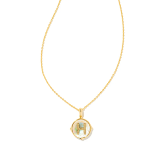 KENDRA SCOTT DESIGN Letter H Gold Disc Reversible Pendant Necklace in Iridescent Abalone