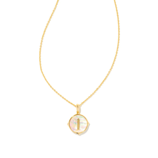 KENDRA SCOTT DESIGN Letter I Gold Disc Reversible Pendant Necklace in Iridescent Abalone