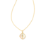 Letter I Gold Disc Reversible Pendant Necklace in Iridescent Abalone