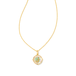 KENDRA SCOTT DESIGN Letter J Gold Disc Reversible Pendant Necklace in Iridescent Abalone