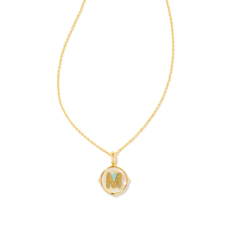 KENDRA SCOTT DESIGN Letter M Gold Disc Reversible Pendant Necklace in Iridescent Abalone