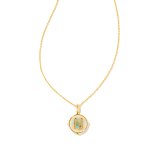 KENDRA SCOTT DESIGN Letter N Gold Disc Reversible Pendant Necklace in Iridescent Abalone