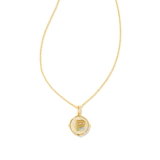 KENDRA SCOTT DESIGN Letter P Gold Disc Reversible Pendant Necklace in Iridescent Abalone