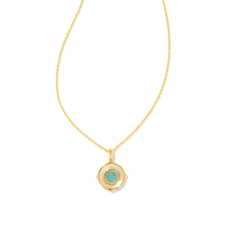 KENDRA SCOTT DESIGN Letter O Gold Disc Reversible Pendant Necklace in Iridescent Abalone