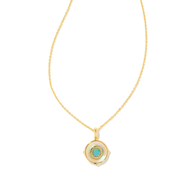 Letter O Gold Disc Reversible Pendant Necklace in Iridescent Abalone