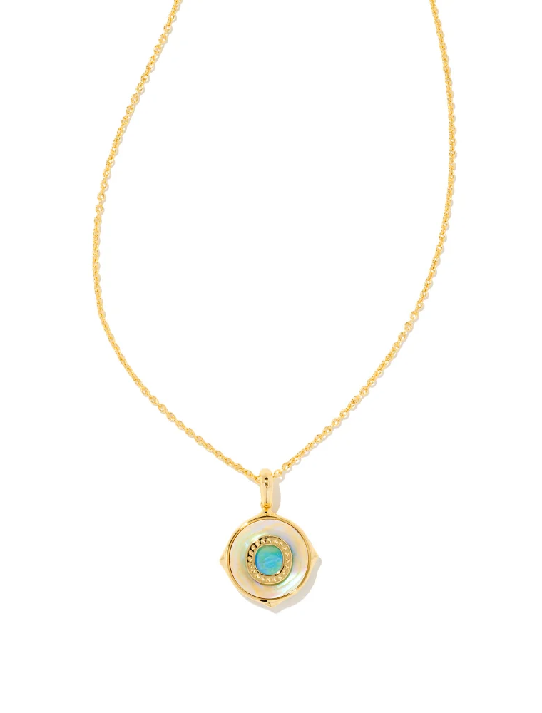 KENDRA SCOTT DESIGN Letter O Gold Disc Reversible Pendant Necklace in Iridescent Abalone