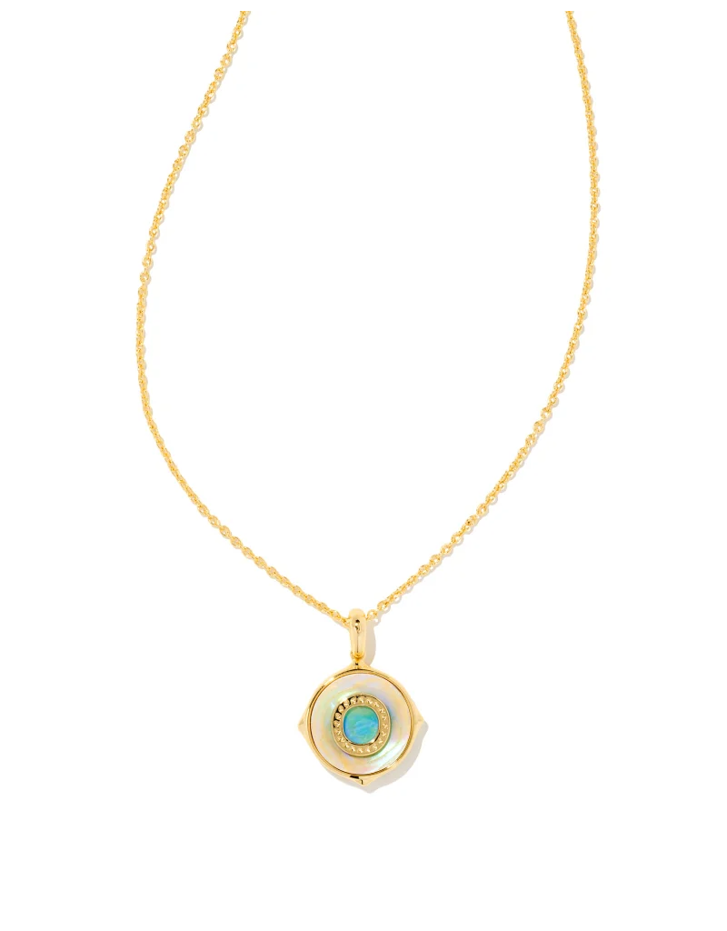 KENDRA SCOTT DESIGN Letter O Gold Disc Reversible Pendant Necklace in Iridescent Abalone