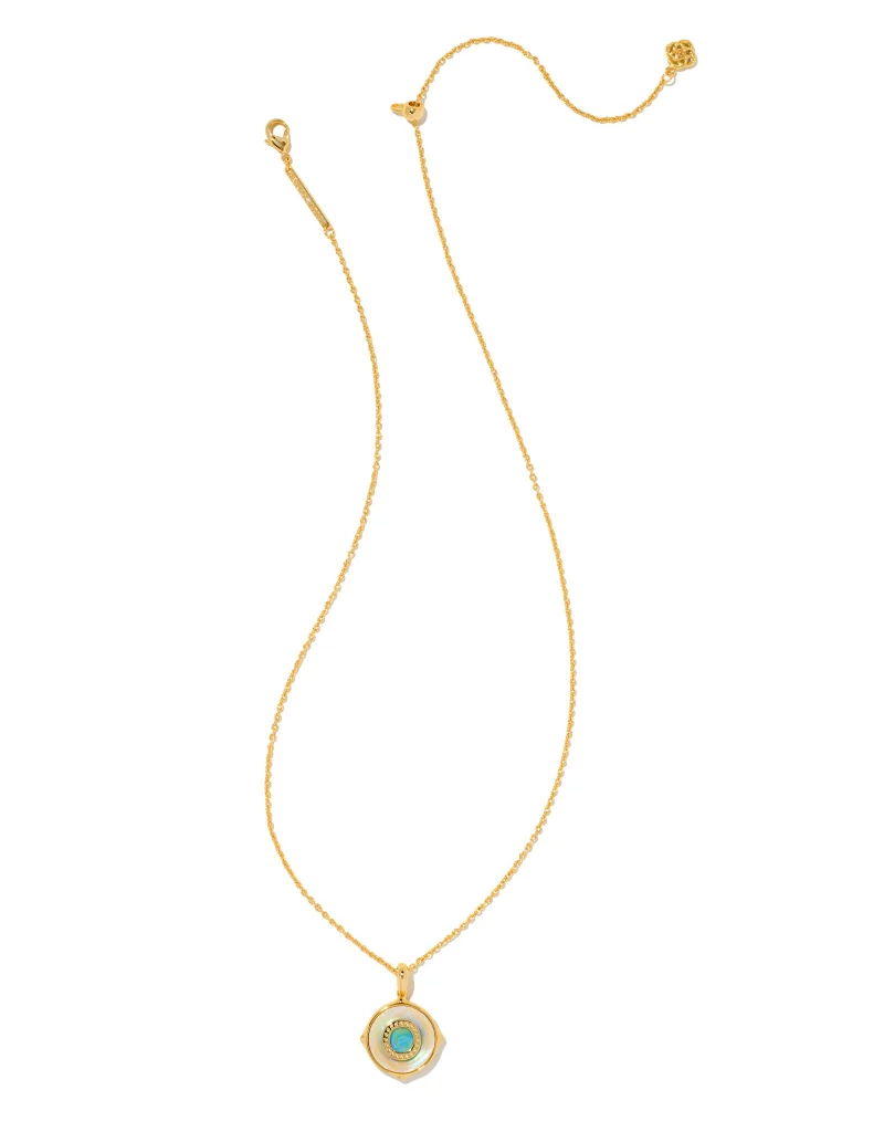 KENDRA SCOTT DESIGN Letter O Gold Disc Reversible Pendant Necklace in Iridescent Abalone