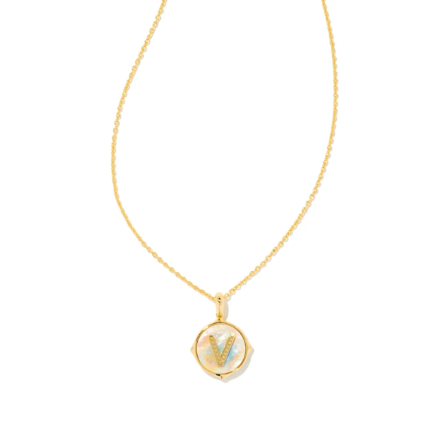 KENDRA SCOTT- Rhodium Black Mother of Pearl Letter Disc Pendant in Rho –  Luka Life + Style