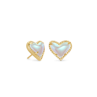 KENDRA SCOTT DESIGN Ari Heart Gold Stud Earrings in Dichroic Glass