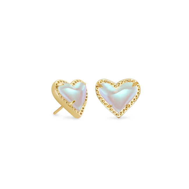Ari Heart Gold Stud Earrings in Dichroic Glass