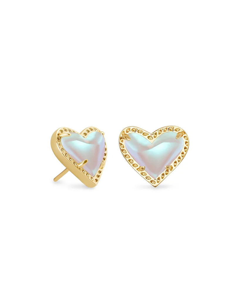 KENDRA SCOTT DESIGN Ari Heart Gold Stud Earrings in Dichroic Glass