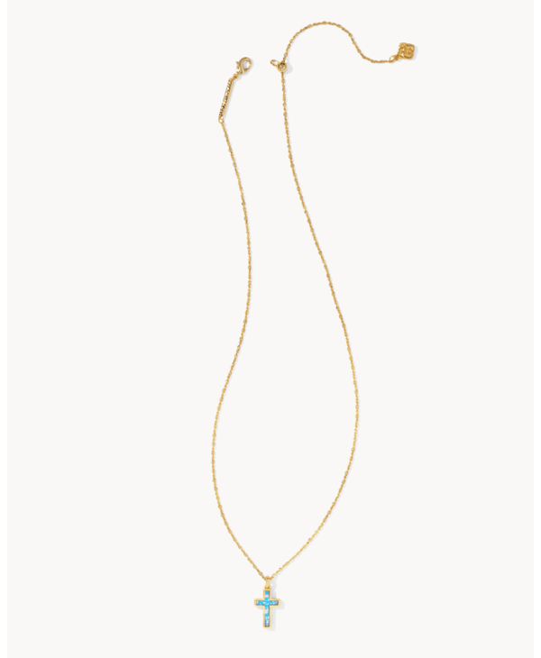 Cross Gold Pendant Necklace in Periwinkle Kyocera Opal