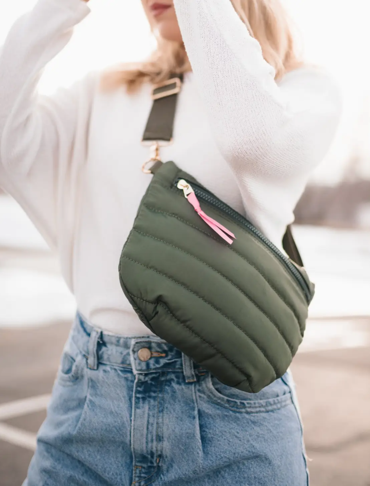 PRETTY SIMPLE Jolie Puffer Belt Bag in Olive