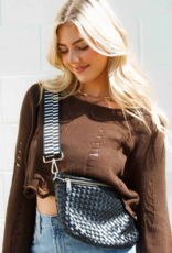 PRETTY SIMPLE Woven Westlyn Bum Bag in Black PRETTY SIMPLE Woven Westlyn Bum Bag in Black