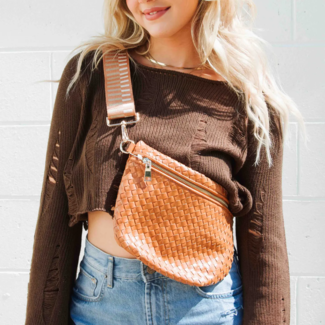 PRETTY SIMPLE Woven Westlyn Bum Bag in Brown