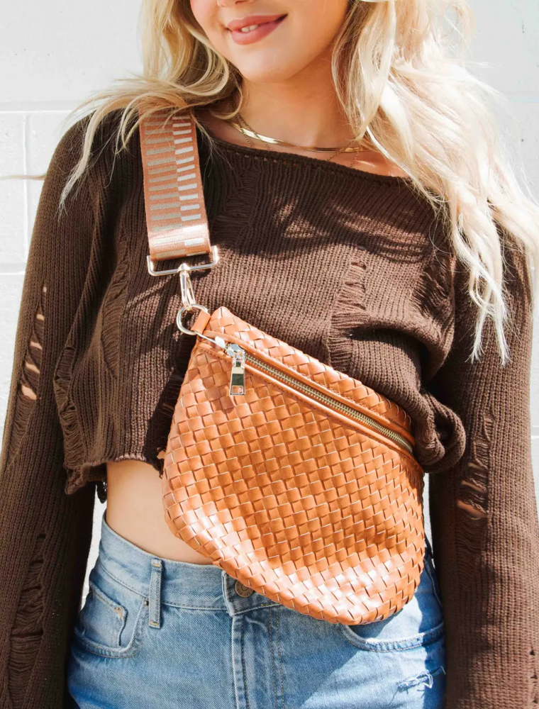 PRETTY SIMPLE Woven Westlyn Bum Bag in Brown