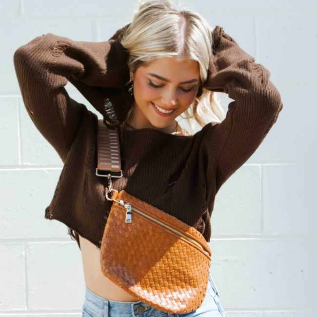 Woven Westlyn Crossbody Bag - Checkered Brown/Black main image 1