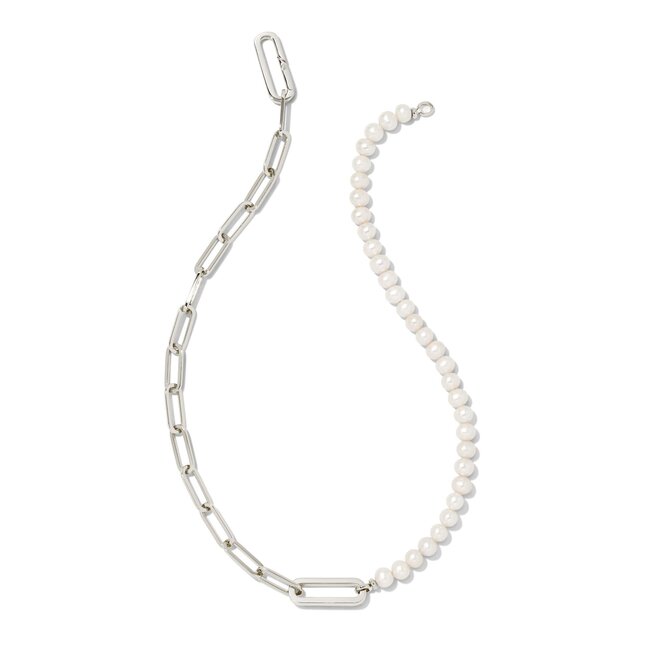 Ashton Silver Half Chain Necklace in White Pearl