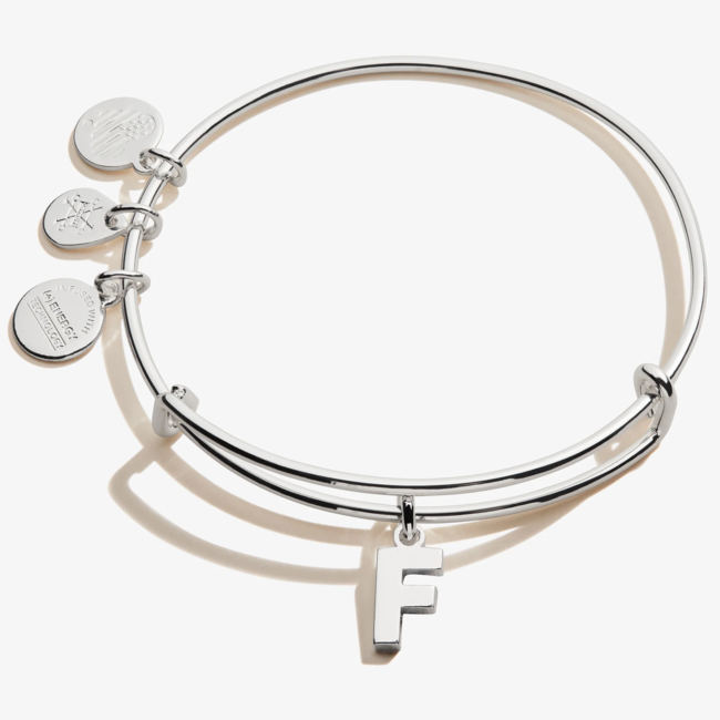 Initial F Charm Bangle in Silver