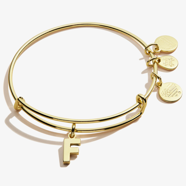 Initial F Charm Bangle in Gold