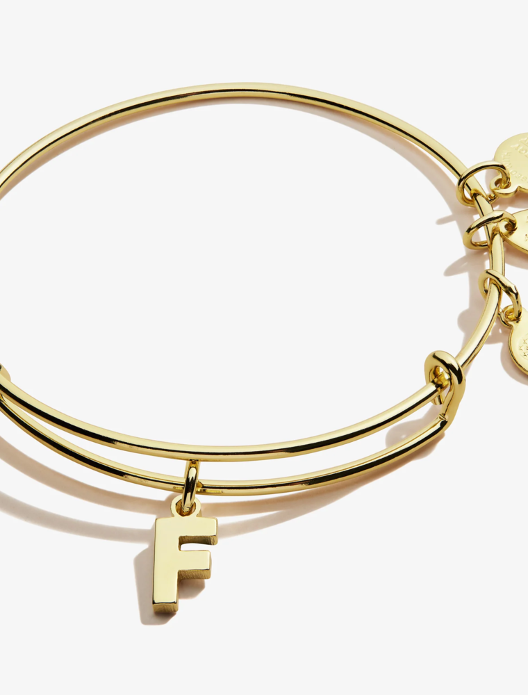 ALEX & ANI Initial F Charm Bangle in Gold