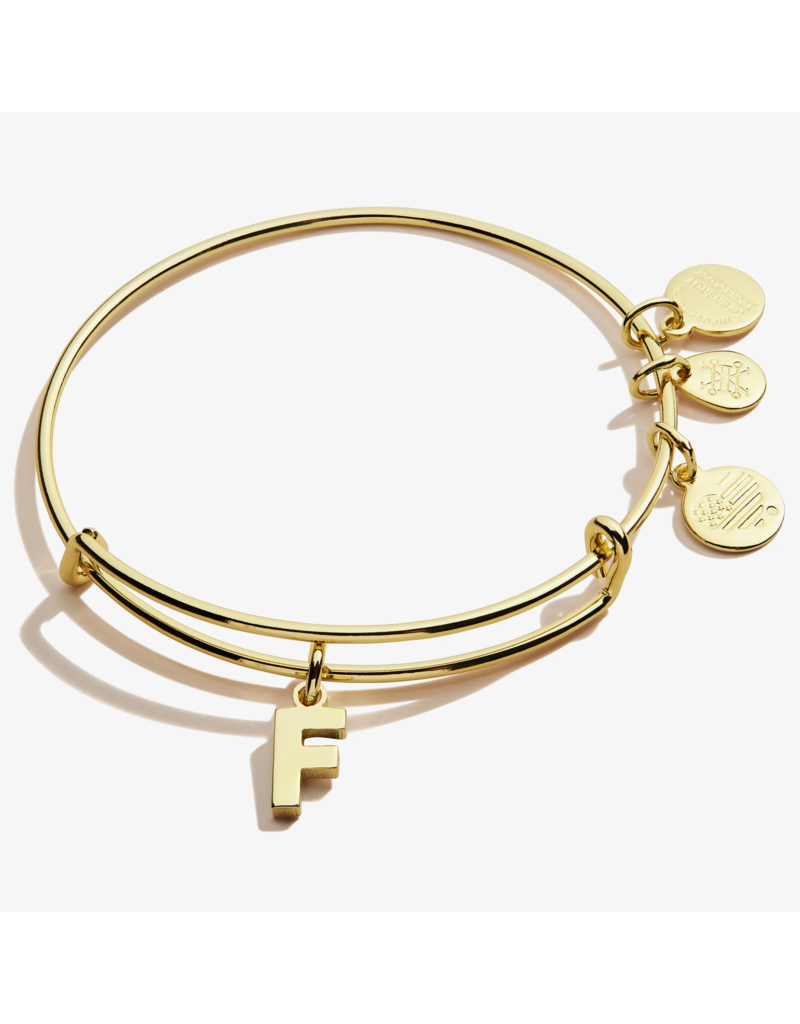 ALEX & ANI Initial F Charm Bangle in Gold