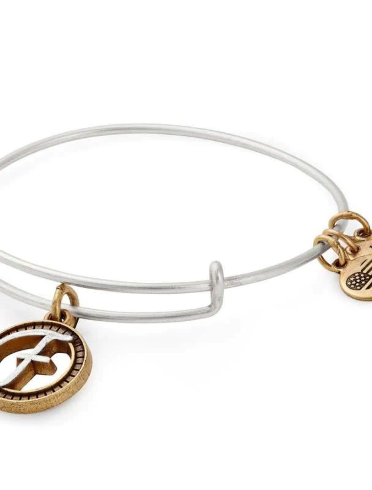 ALEX & ANI Two Tone Initial F Charm Bangle