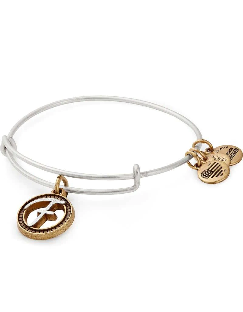 ALEX & ANI Two Tone Initial F Charm Bangle
