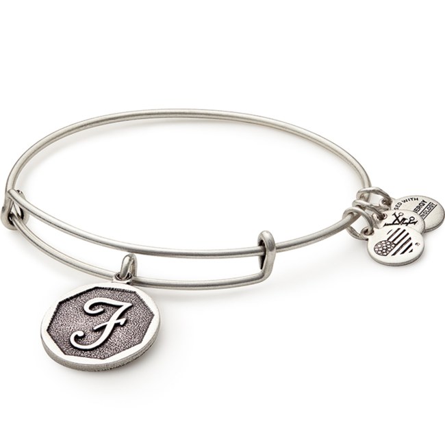 Initial F Charm Bangle in Silver