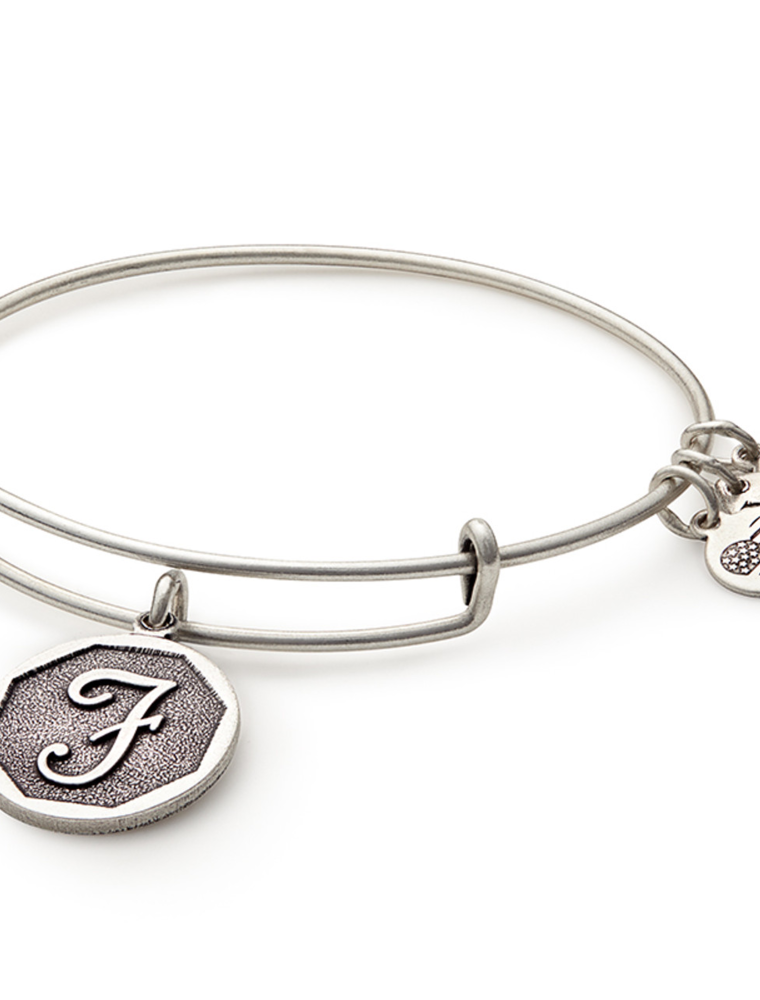 ALEX & ANI Initial F Charm Bangle in Silver