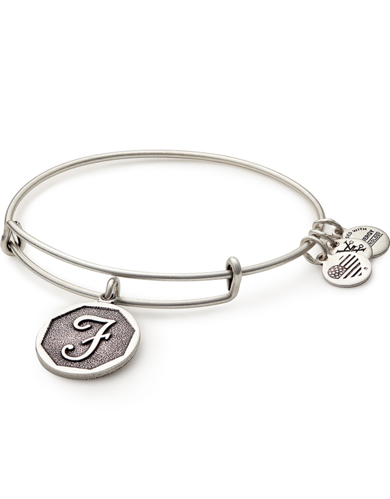 ALEX & ANI Initial F Charm Bangle in Silver