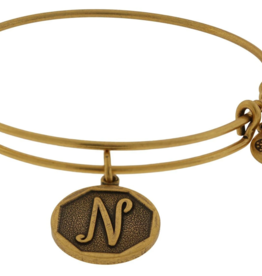 ALEX & ANI Initial N Charm Bangle in Gold