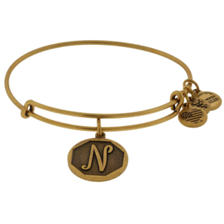 ALEX & ANI Initial N Charm Bangle in Gold