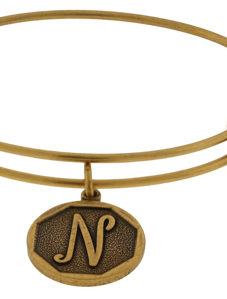 ALEX & ANI Initial N Charm Bangle in Gold