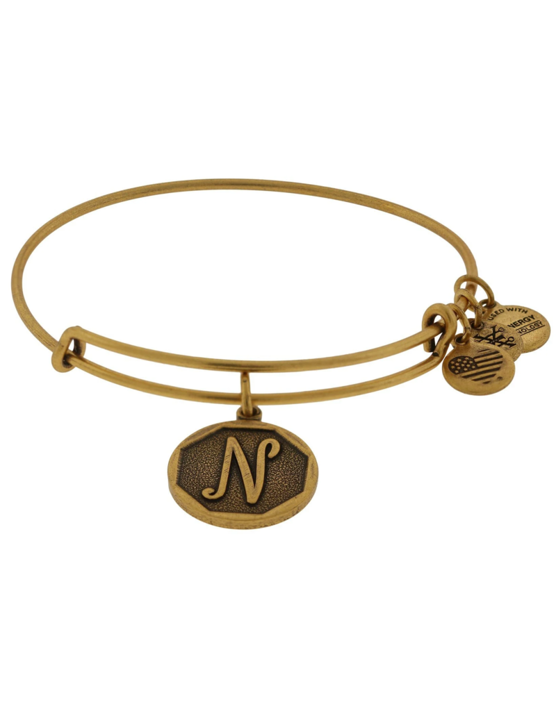 ALEX & ANI Initial N Charm Bangle in Gold