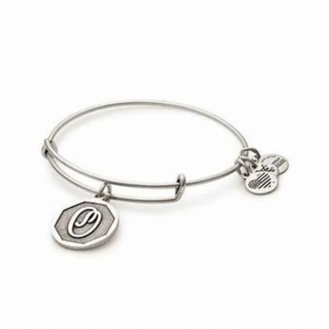 Initial O Charm Bangle in Silver