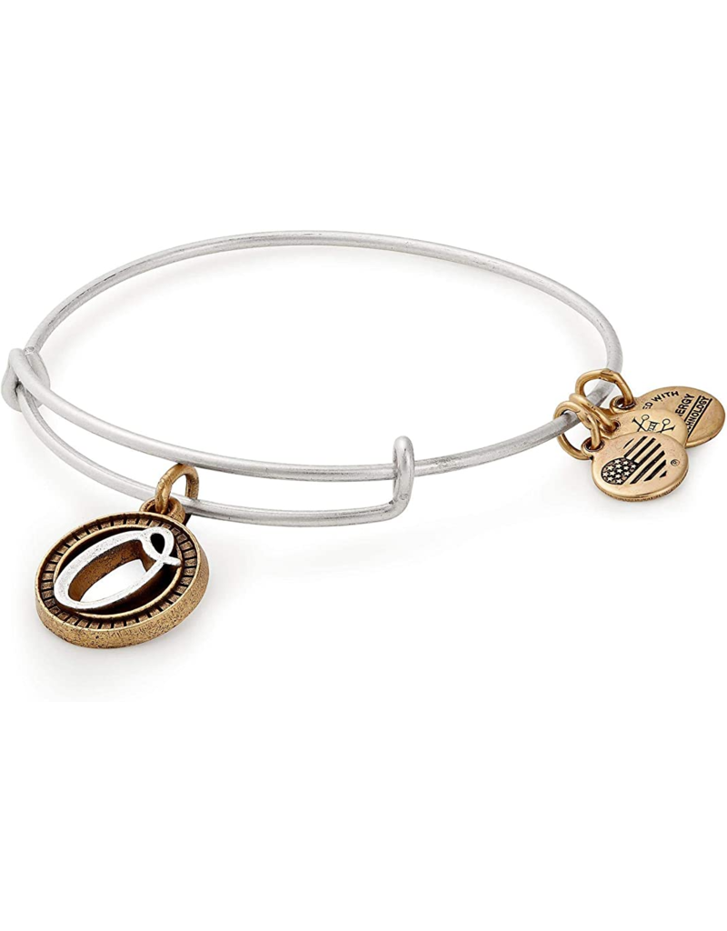 ALEX & ANI Two Tone Initial O Charm Bangle