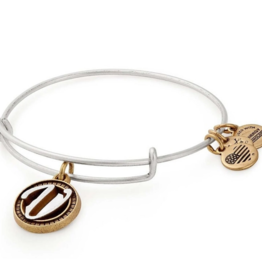 ALEX & ANI Two Tone Initial V Charm Bangle