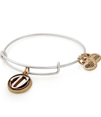 ALEX & ANI Two Tone Initial V Charm Bangle