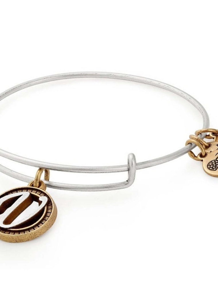 ALEX & ANI Two Tone Initial V Charm Bangle