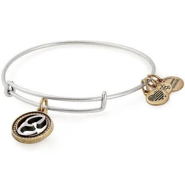 Two Tone Initial E Charm Bangle