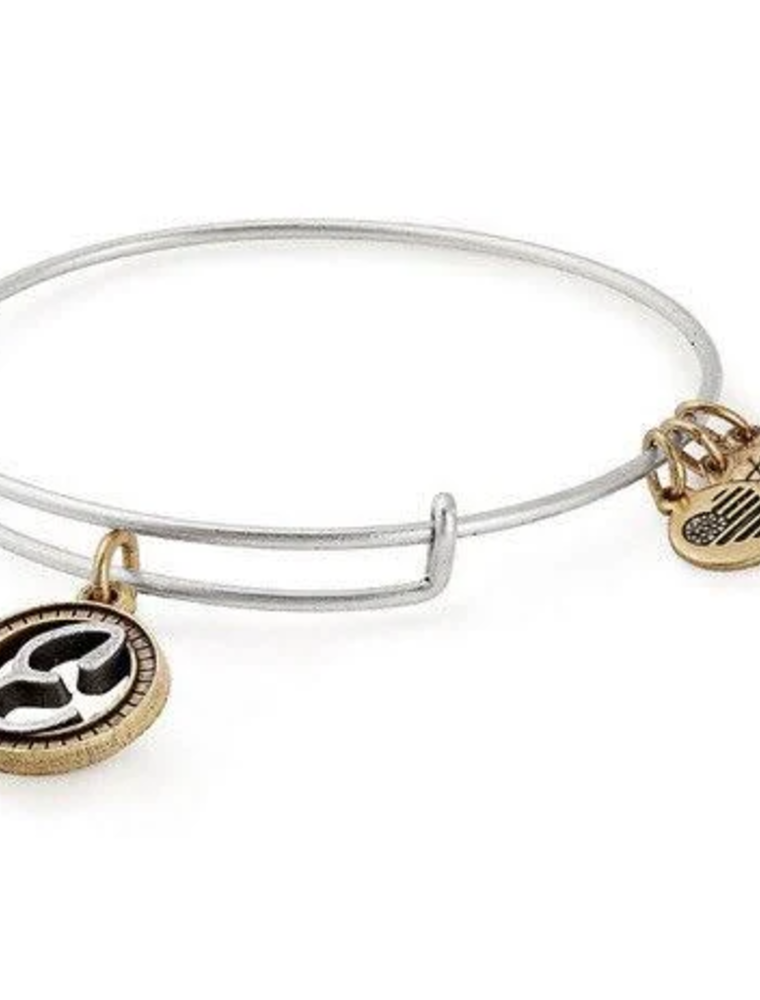 ALEX & ANI Two Tone Initial E Charm Bangle