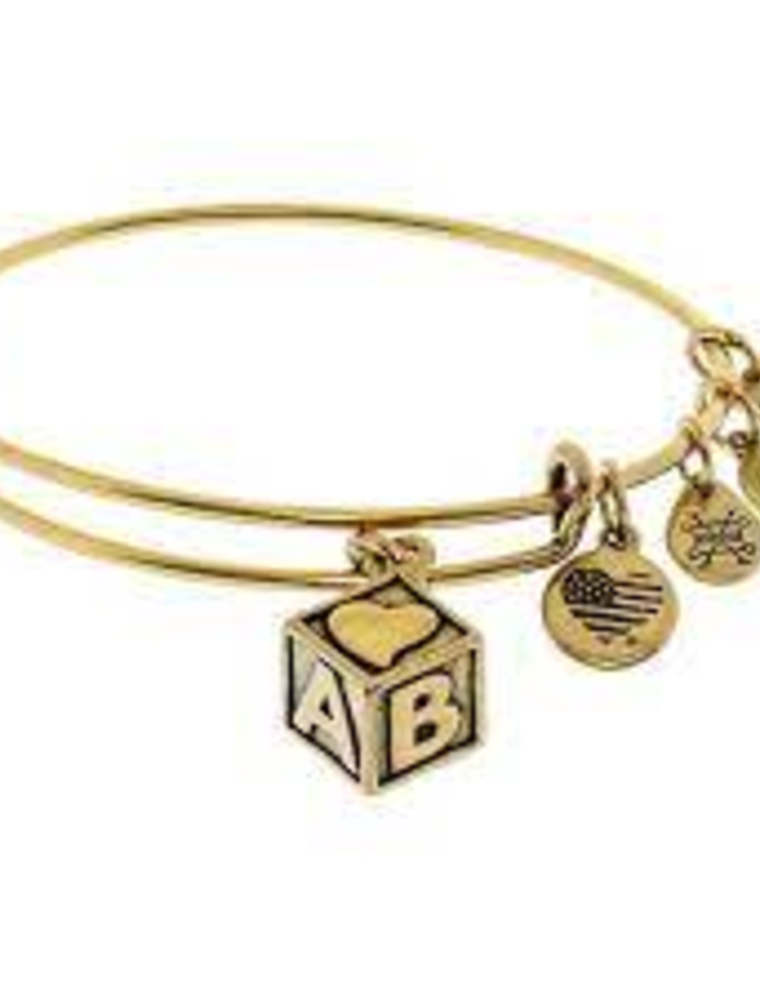 ALEX & ANI Baby Block Charm Bangle in Gold