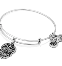 ALEX & ANI Calavera Charm Bangle in Silver