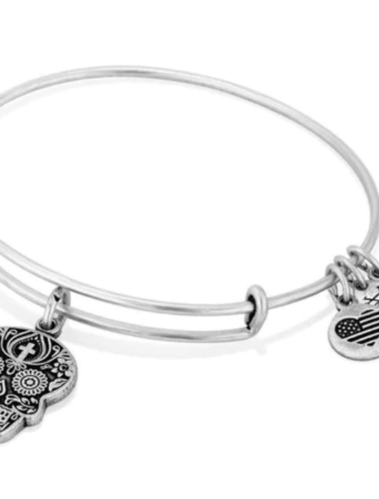 ALEX & ANI Calavera Charm Bangle in Silver
