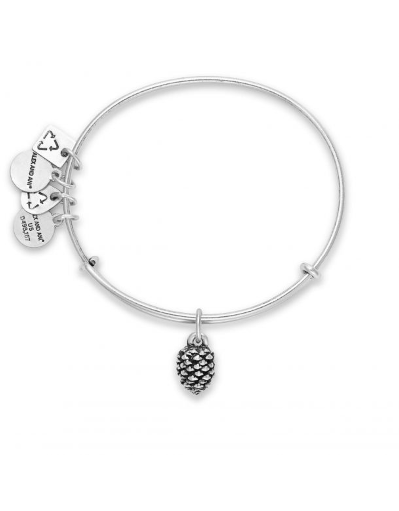 ALEX & ANI Pinecone Charm Bangle in Silver